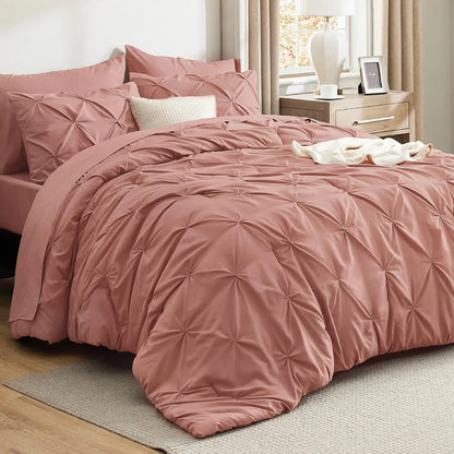 California King Comforter Set Dusty Pink Bed in a Bag California King 7 Pieces GentleSoft™ Pintuck Bed Set Gift for Family Pinch