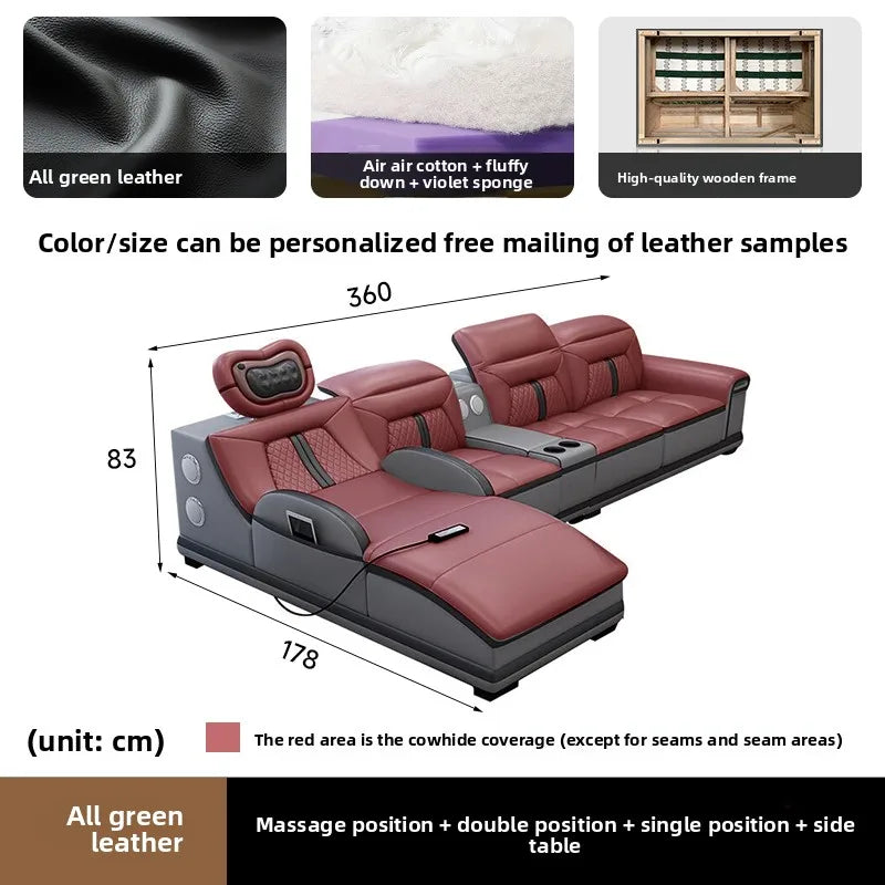 Massage combination living room leather sofa first layer cowhide small apartment sofa living room