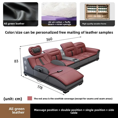 Massage combination living room leather sofa first layer cowhide small apartment sofa living room