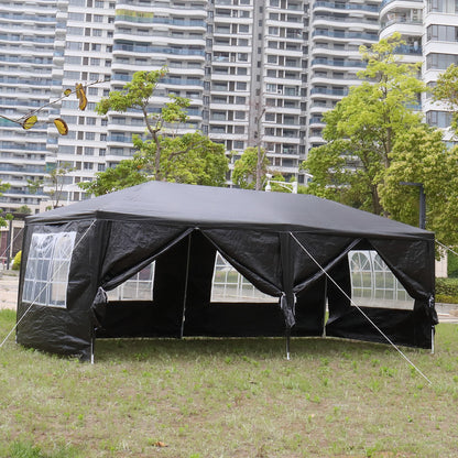 10 x 20 ft Outdoor Party Tent with 6 Removable Sidewalls Waterproof Canopy Patio Wedding Gazebo Heavy Duty Iron Frame Black