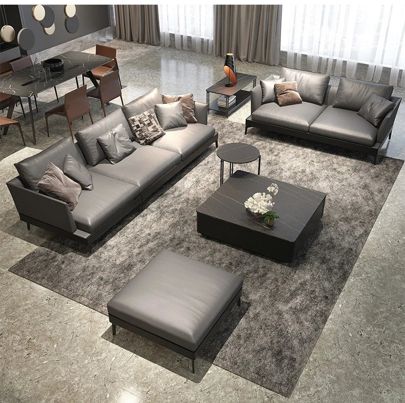 Italian sofa light luxury nappa leather furniture large apartment living room gray Nordic simple modern Hong Kong model room