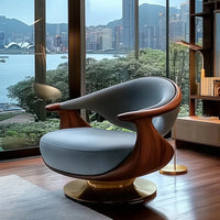 Walnut leather ingot chair light luxury single sofa