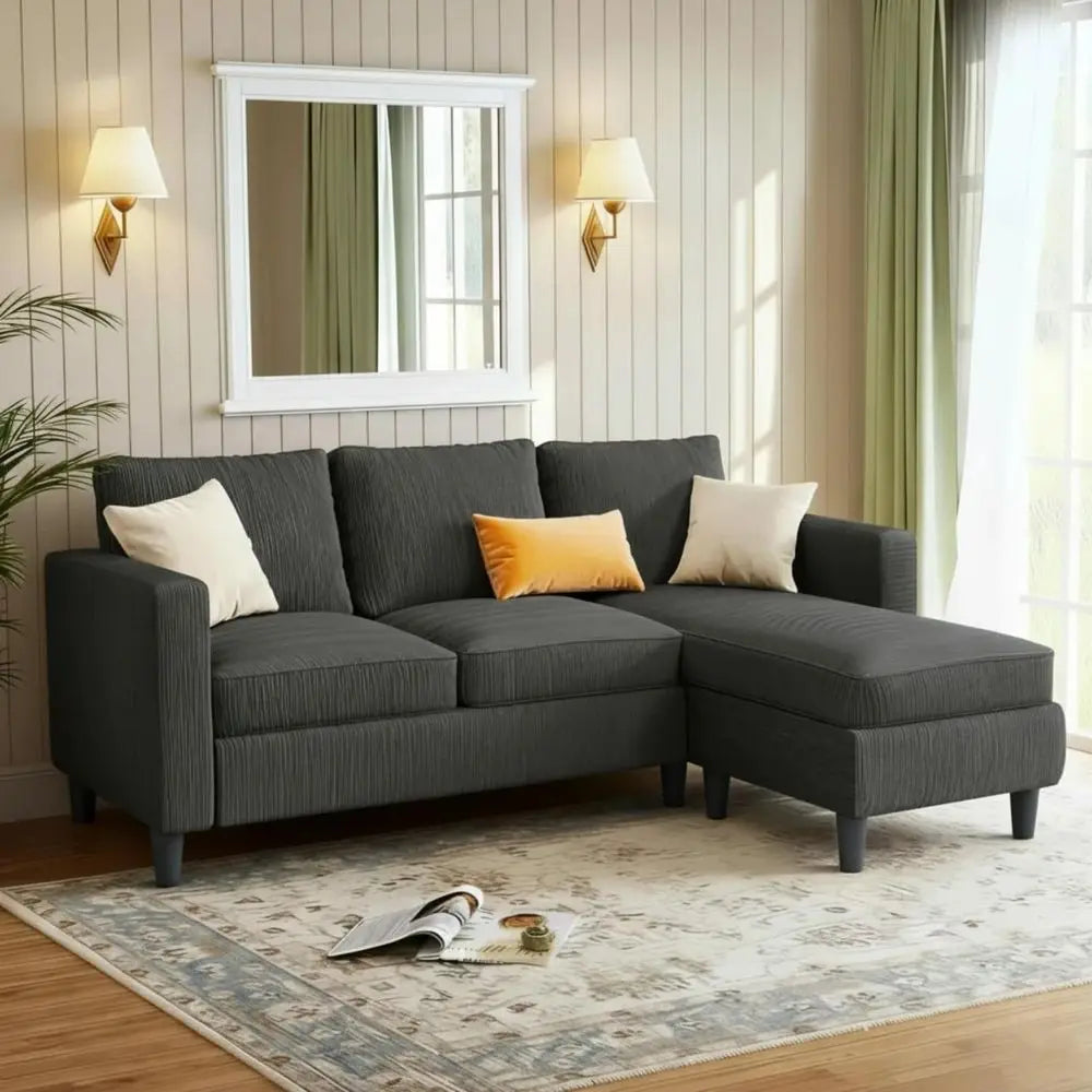 3-Seat Reversible L-Shaped Sectional Sofa with Ottoman