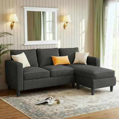 3-Seat Reversible L-Shaped Sectional Sofa with Ottoman