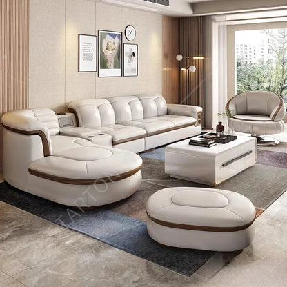 Leather Sectional Sofa Sets with USB, Bluetooth Speaker - Living Room