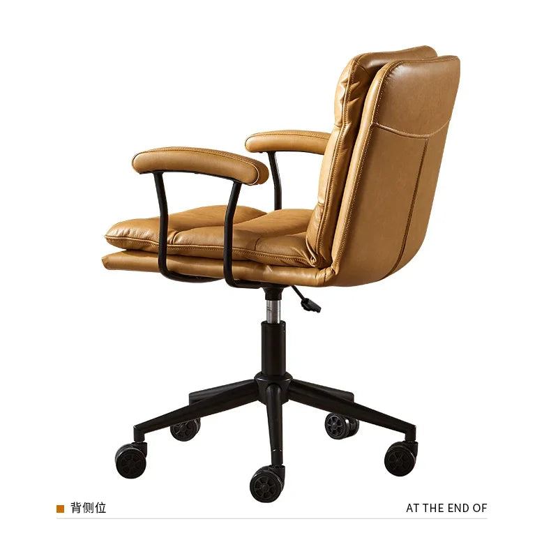 N Nordic Simple Leather Office Chair Home Comfortable Computer Swivel Chair Mid-Ancient Retro Iron Art Armchair