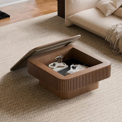 Square Coffee Table for Living Room,Fluted Drum Accent Tea Center Table with Storage,Solid Wood Modern Coffee Tables.