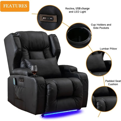 Power Recliner Chair – Overstuffed Home Theater Seating with Heat, Massage, Electric Reclining & Sleeper Function