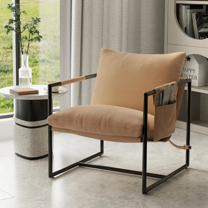 Sling Accent Chair For Living Room, Mid Modern Metal Frame Armchair For Reading Room, Bedroom Chair With Removable Storage Bag,