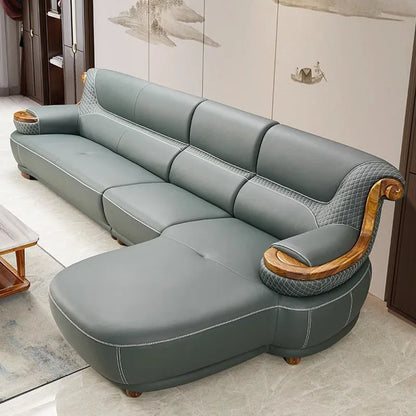 Modern minimalist, ebony leather sofa, new Chinese combination