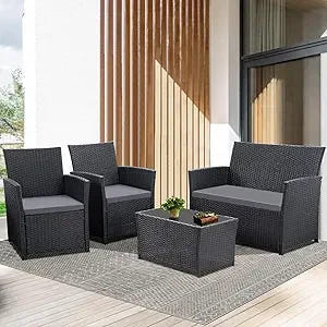 7-Piece Outdoor Patio Furniture Set: Wicker Sectional Sofa with Rattan Modular Conversation Area and Cushions