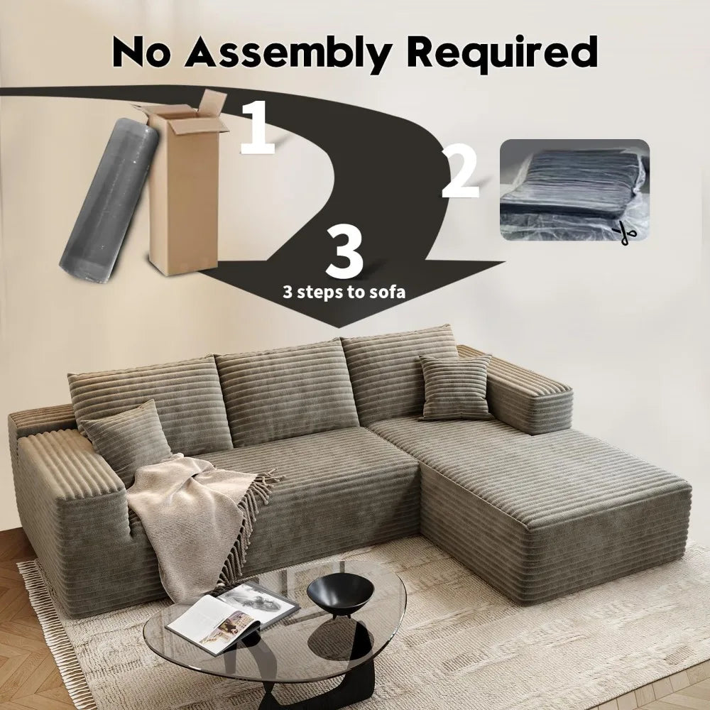Cloud Modular Sectional Sofa Couch 107.5 Inch L-Shape Chaise Modern Minimalist Upholstered Living Room Bedroom Furniture