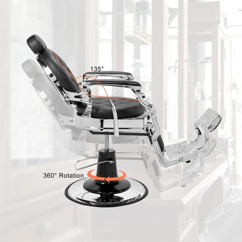 Heavy Duty Vintage Recline Barber Chair Hydraulic with Headrest,Supports up to 700lbs & 360°Rotatable,Professional Salon Beauty