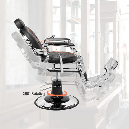 Heavy Duty Vintage Recline Barber Chair Hydraulic with Headrest,Supports up to 700lbs & 360°Rotatable,Professional Salon Beauty