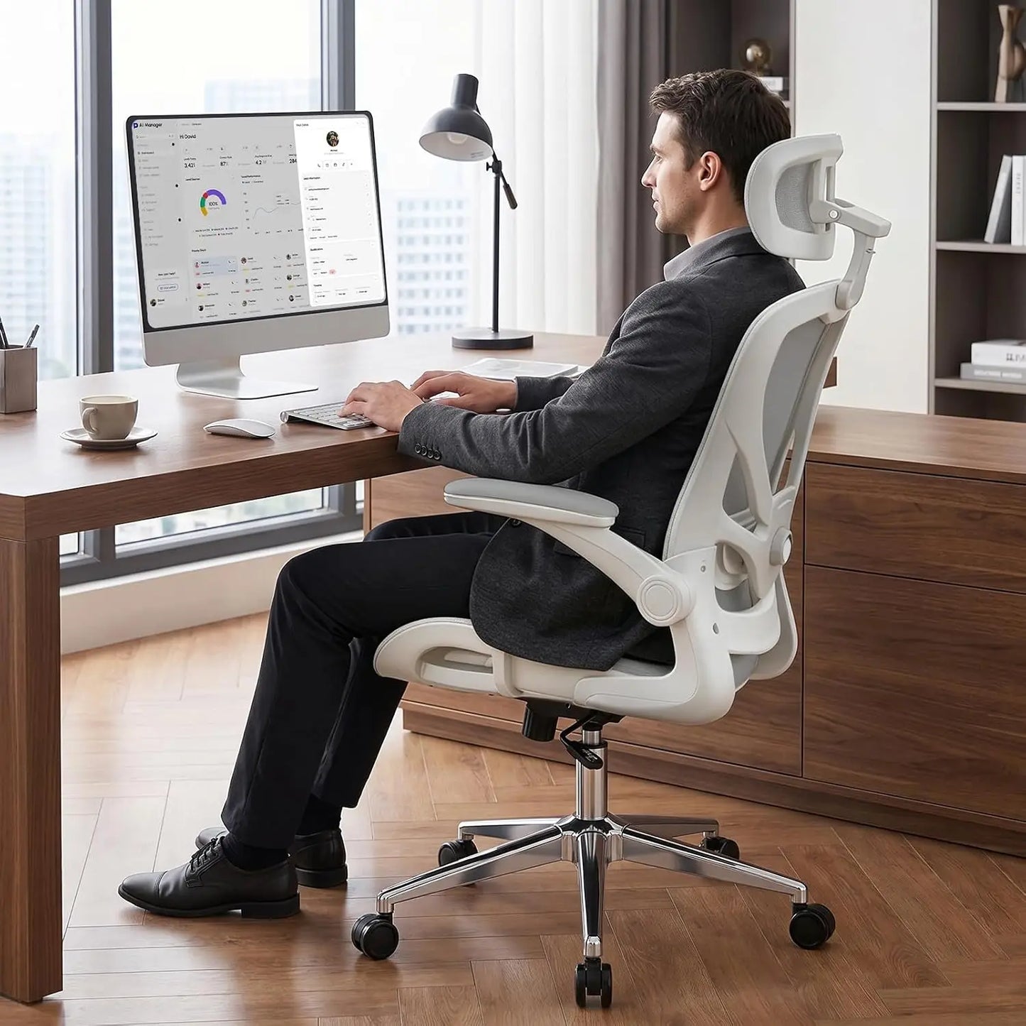 Ergonomic Mesh Office Chair, Flip Arms, Adjustable Headrest Lumbar & 90-120° Rocking Function, Customized