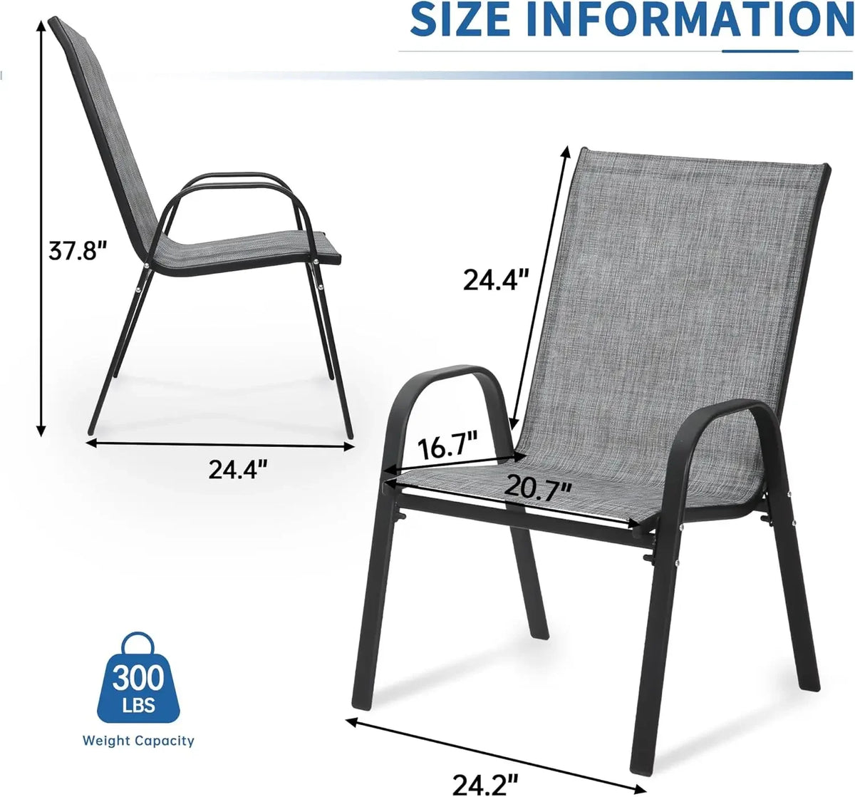 Patio Chairs Set of 8 - Outdoor Stackable Dining Chairs for All Weather - Lightweight Textilene Outdoor Chair Sets with Armrests