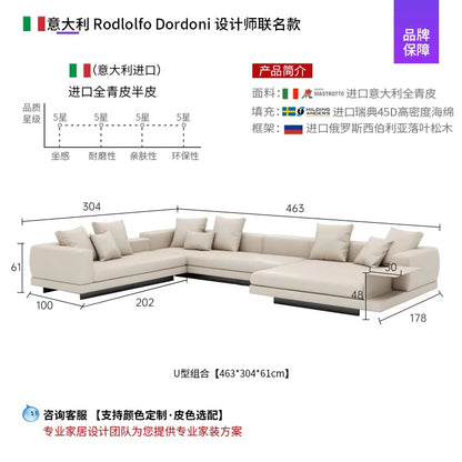 Italian minimalist Connelly leather sofa light luxury large and small apartment straight row three people first layer cowhide li