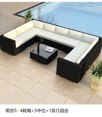 Terrace Modern Garden Sofas Outdoor Combination Courtyard Nordic Garden Sofas Waterproof Pe Rattan Furniture Sofá Jardín MHHYSF