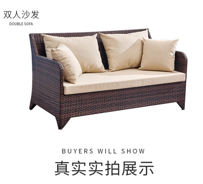 Outdoor Combination Garden Sofas Modern Courtyard Nordic Villa Garden Sofas Open-air Plastic Rattan Furniture Sofá Jardín MHHYSF