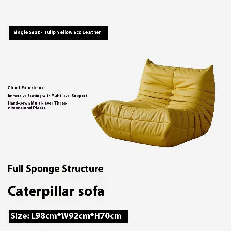 Caterpillar Floor Sofa Lazy Chair Single Seat High Density Foam Recliner Modern Lounge Couch for Bedroom Living Room Balcony