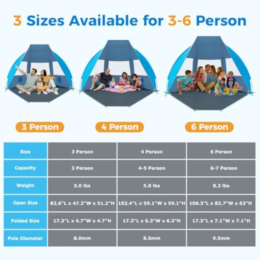 Portable Beach Tent for// with UPF 50+ UV Protection Lightweight and Foldable Sun Shelter with 5 Sand Bags Easy Setup Windproof
