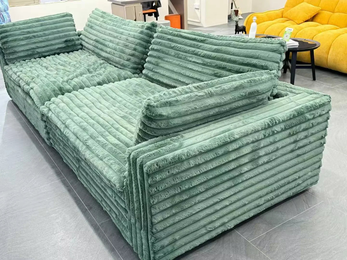 -+Light Luxury Lazy Thick Solid Wood Frame Technology Velvet Clouds Sofa Large Sitting Deep Section Sofa Set Removable Washable