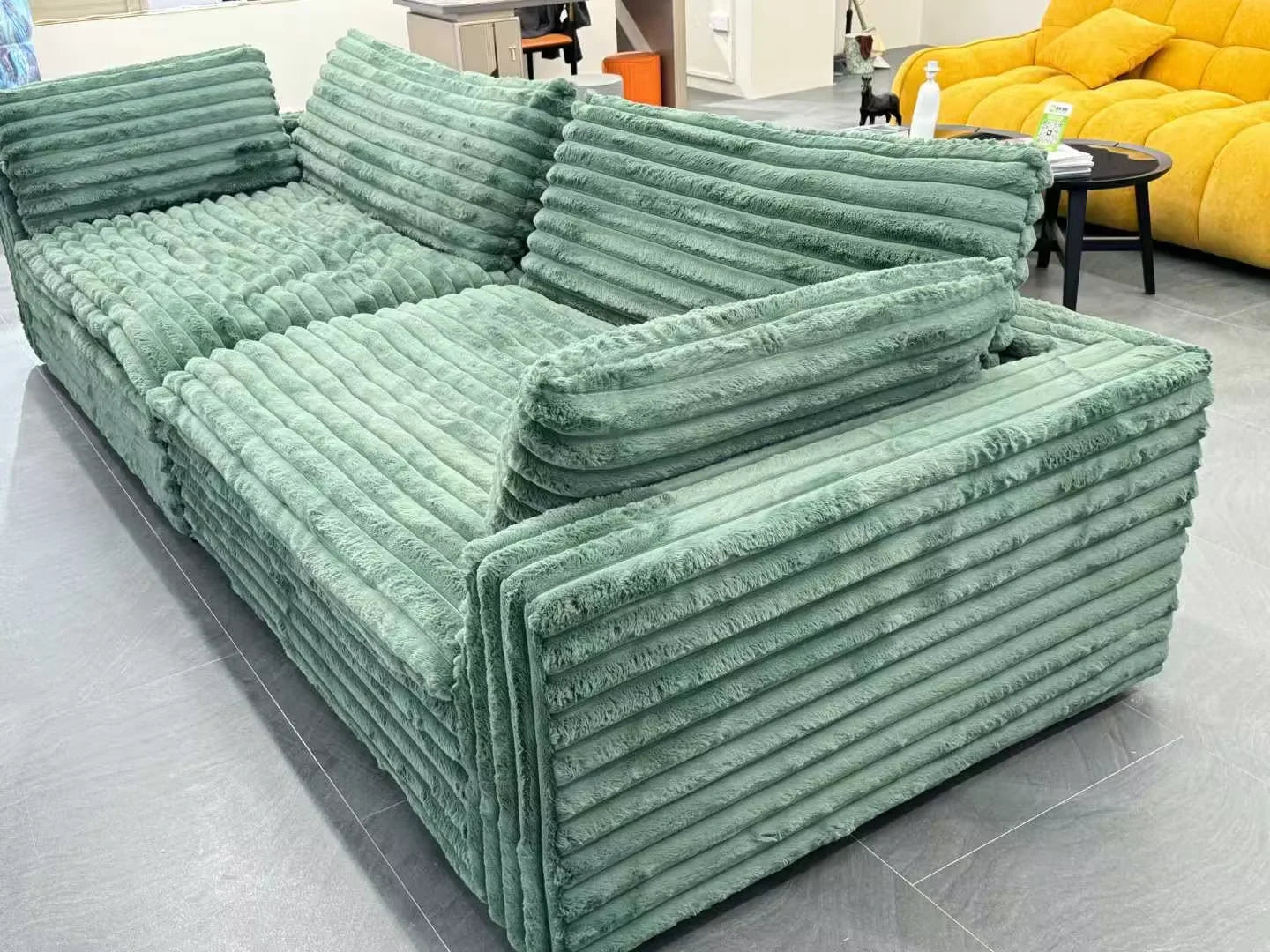 -+Light Luxury Lazy Thick Solid Wood Frame Technology Velvet Clouds Sofa Large Sitting Deep Section Sofa Set Removable Washable