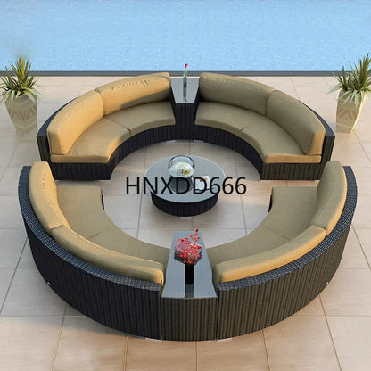 Outdoor round rattan sofa combination curved living room sofa