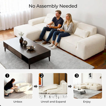 110" L Shaped Modular Cloud Couch Sectional – Boneless 3-Seater Sofa with Ottoman for Living Room Bedroom and, Customized