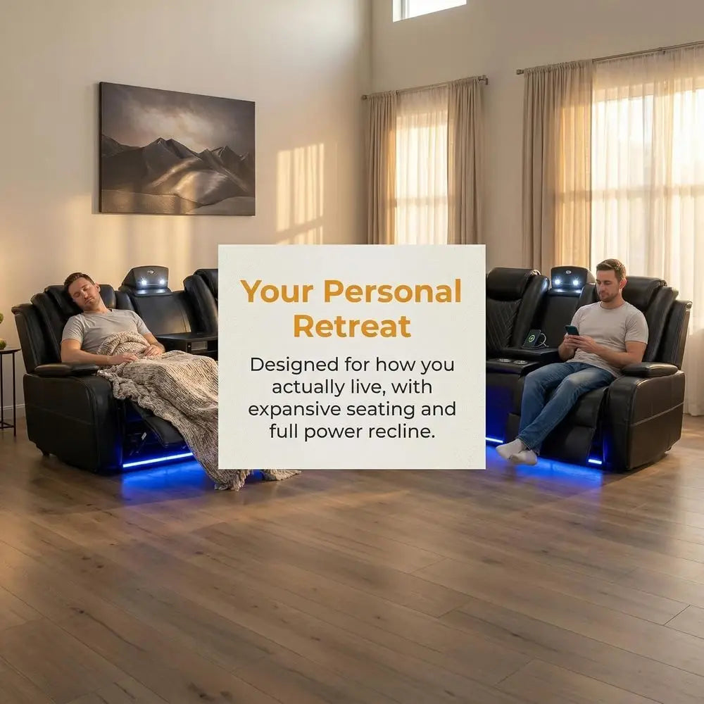 Power Recliner Set with LED, Cup Holders & Home Theater