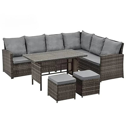 4 Pieces Rattan Garden Sofa Set Sectional Cushions Modern Dining Metal Aluminum Fire Pit Wicker Rope Outdoor Patio Furniture Set