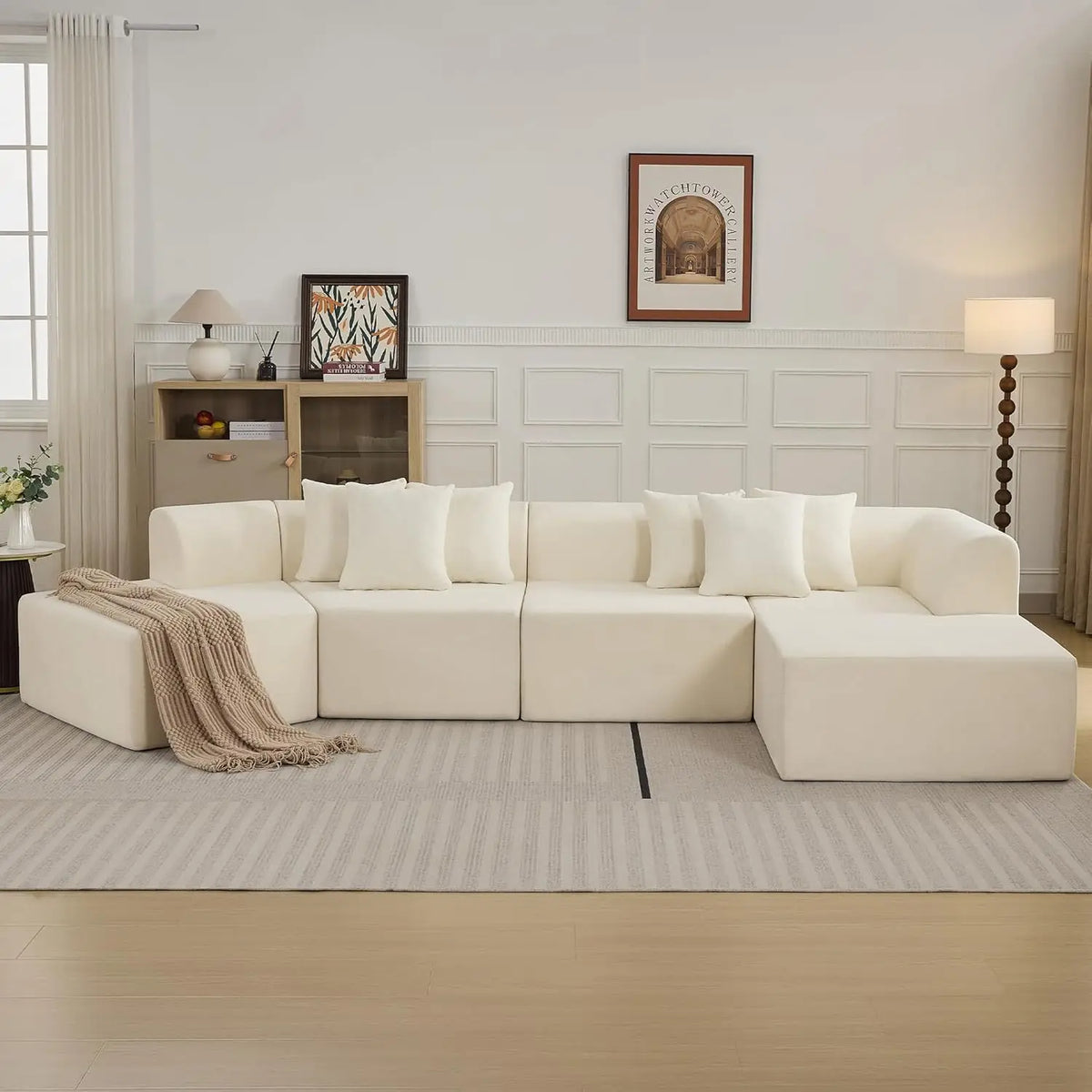 140'' Oversize Cloud Velvet Curved Sectional Couch L-Shape Chaise Boneless Sofa Upholstered with Compression Memory Foam