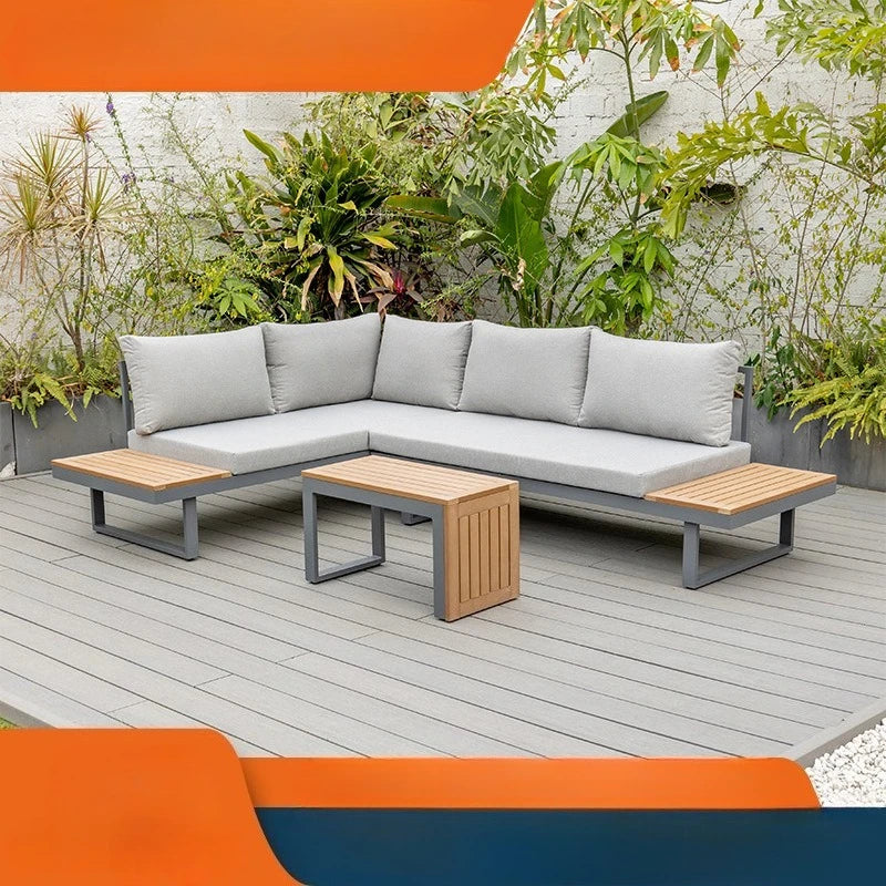 Outdoor Sofa Villa Park Terrace Plastic Wood Courtyard Garden Outdoor Sofa Set Open-air Light Luxury Combination Sofa