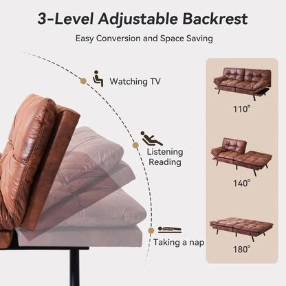 Faux Leather Futon Sofa Bed,Convertible Futon Couch,Memory Foam Loveseat Sleeper Sofa