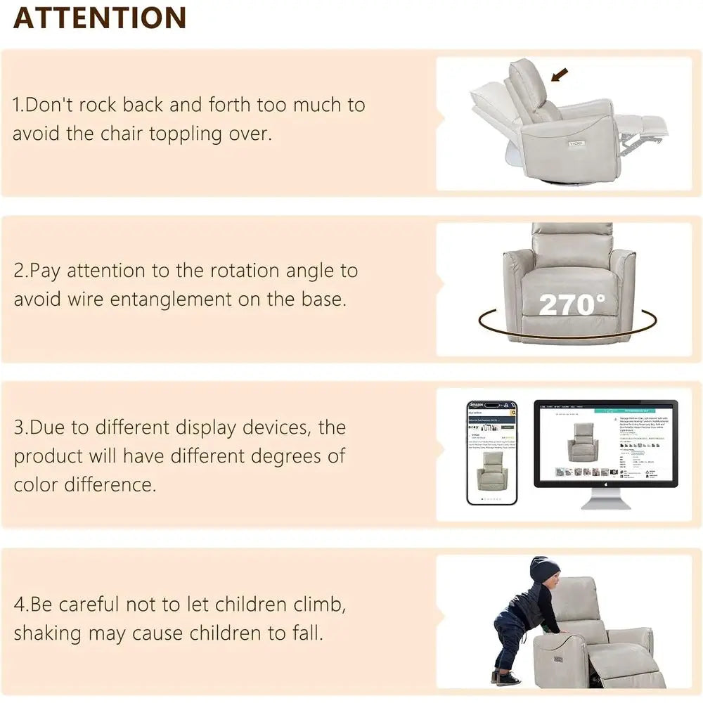 Oversized Power Recliner Swivel Glider Massage Heat Nursery Adjustable Headrest 26in Wide Armrest White Customized