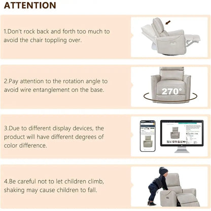 Oversized Power Recliner Swivel Glider Massage Heat Nursery Adjustable Headrest 26in Wide Armrest White Customized