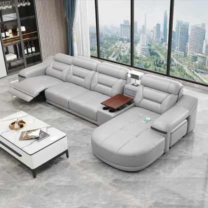 MINGDIBAO Genuine Leather Living Room Sofa Set Power Reclining Couch Electric Recliners with Stool Seating Room, Sofa Reclinable