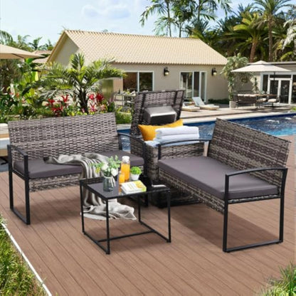 Outdoor Patio Furniture Set w/Built-in Beverage Cooler Storage Box & Coffee Table for Outside for Balcony