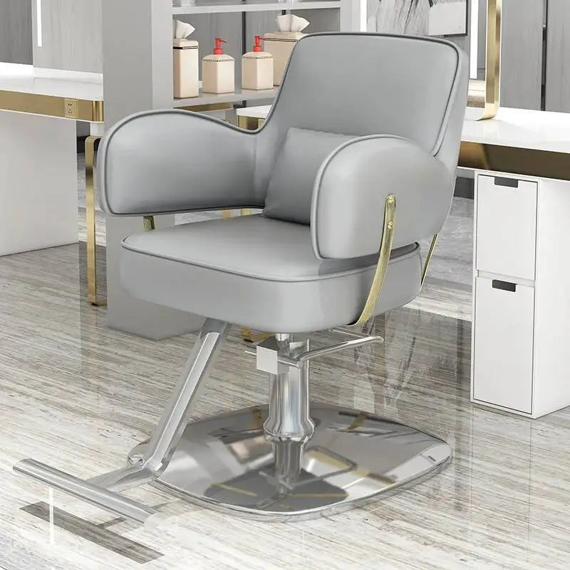 Round Chair Professional Barber Chairs Mirror Hair Salon Women's Beauty Men's Shaving Rotating Ergonomic Wheels Reclining Silla