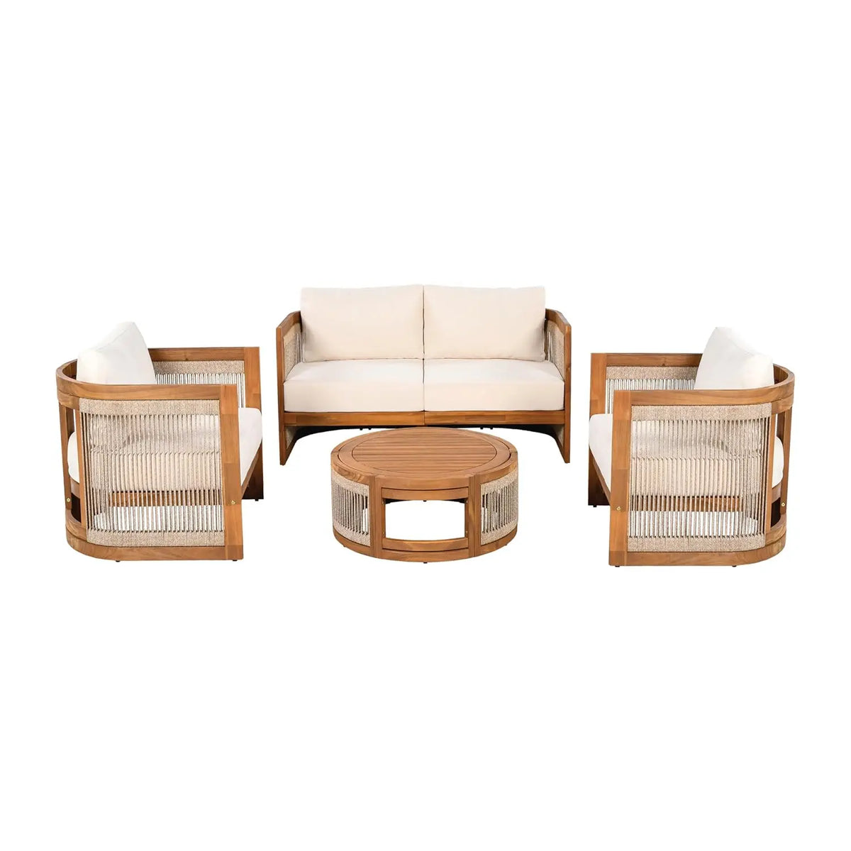 4-Piece Patio Conversation Set, All Weather Sectional Sofa Set w/ 2 Chairs, Loveseat & Table Premium, Acacia Wood Outdoor Furnit
