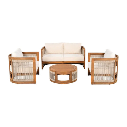 4-Piece Patio Conversation Set, All Weather Sectional Sofa Set w/ 2 Chairs, Loveseat & Table Premium, Acacia Wood Outdoor Furnit