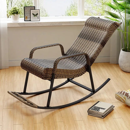 Adult Rattan Rocking Chair Outdoor Balcony Leisure Recliner Indoor Lazy Nap Chair Elderly Home Furniture