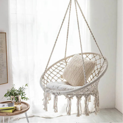 Hammock Hanging Swinging Chair,Hanging Cotton Rope Swing Chairs with Cushion and Hardware Kits, Hanging Chairs for Indoor