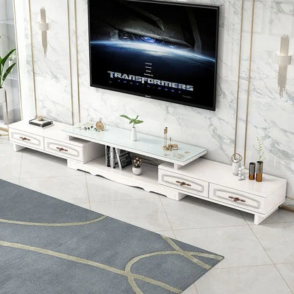 Modern & Minimalist Tempered Glass Expandable TV Stand & Coffee Table Set - European Style, Ideal for Small - Space Living Rooms