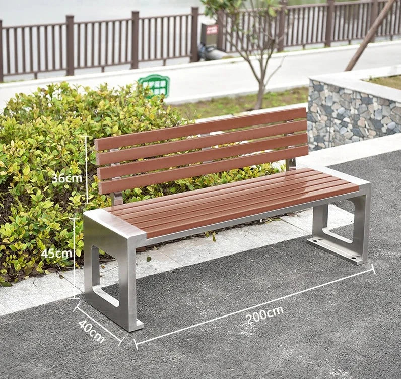 Dossier de jardin en fer forgé, banc de loisirs solide Anti-Corrosion, banc d'extérieur moderne en acier inoxydable, plastique et bois, Patio Park