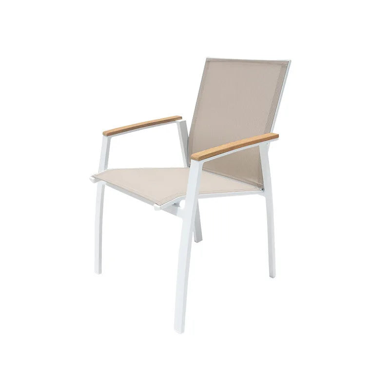 #Modern Outdoor Aluminum Chair Wood Metal Frame Villa Patio Garden Table Chair Set For Dining Courtyard Leisure