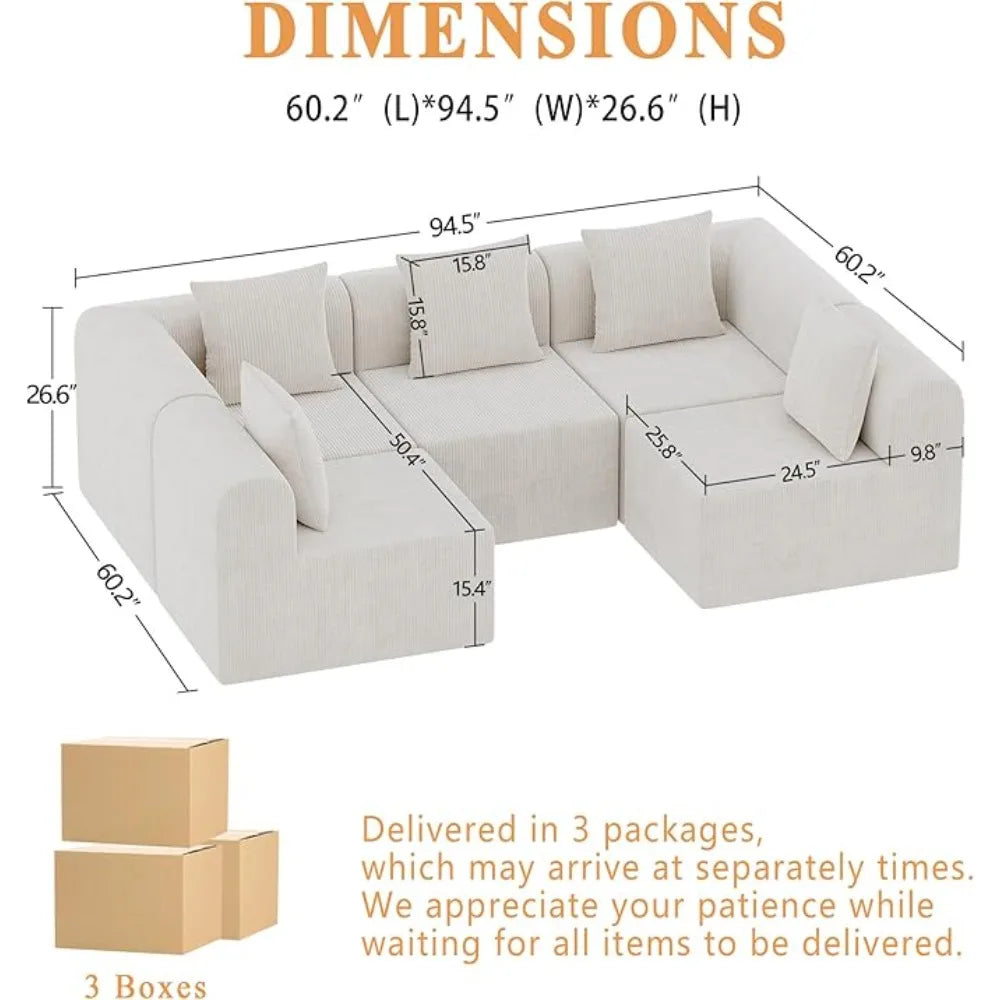 146'' Modular Sectional Couches for Living Room with Deep Seat, L-Shape Cloud Sofa Couch, High Density Memory Foam, Boneless,Cus