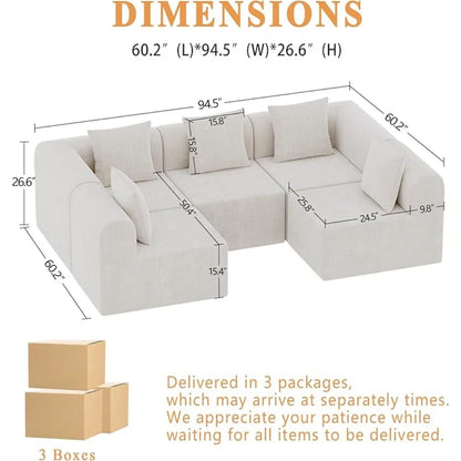 146'' Modular Sectional Couches for Living Room with Deep Seat, L-Shape Cloud Sofa Couch, High Density Memory Foam, Boneless,Cus