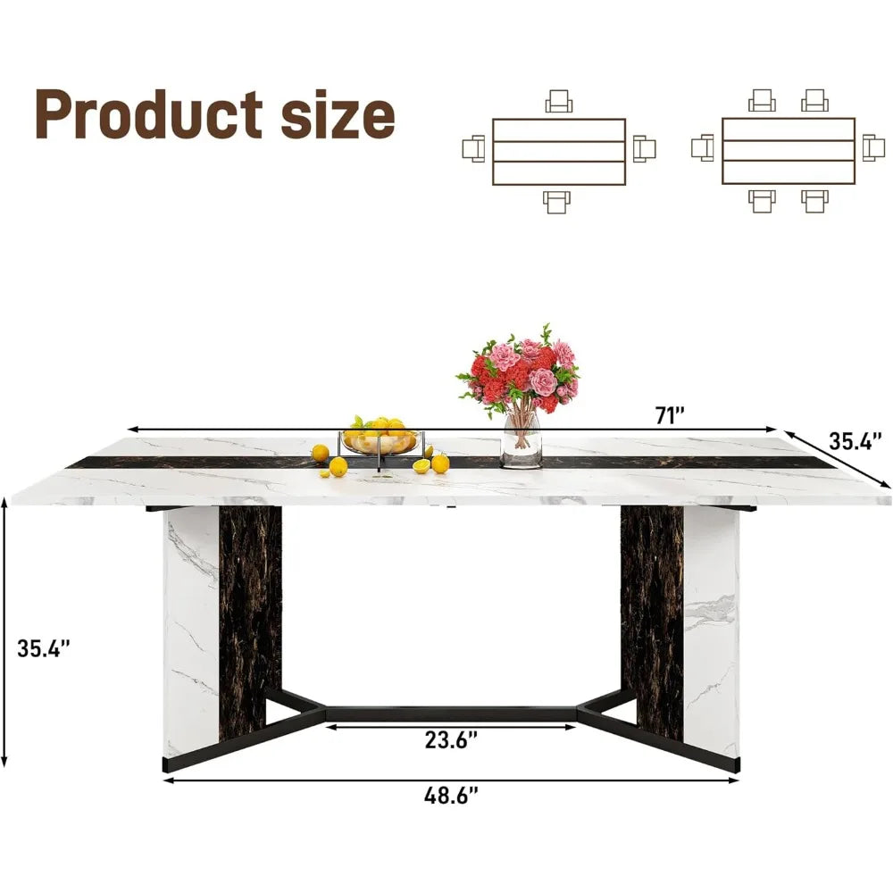 71 inch Dining Table for 4 5 6 | Modern Rectangular Kitchen Table W/Waterproof Wood Tabletop,Farmhouse Long Dining R