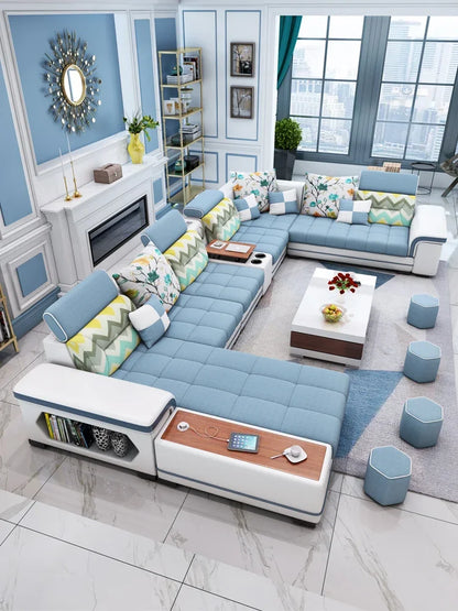 For living room minimalist modern large unit furniture set combination cotton and linen 2024 new technology fabric sofa